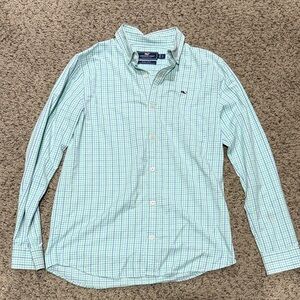 Vineyard Vines Kids Green and White Checkered Shirt